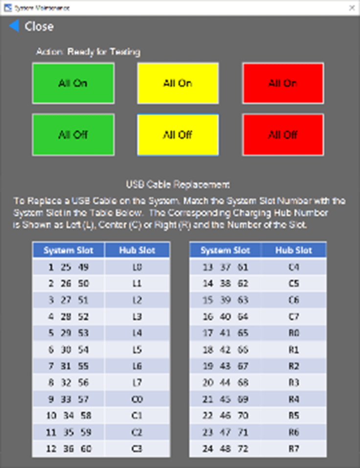 Battery Charging Station System Maintenance Screen
