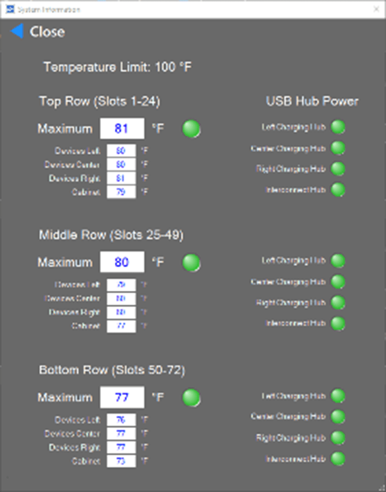Battery Charging Station System Information Screen