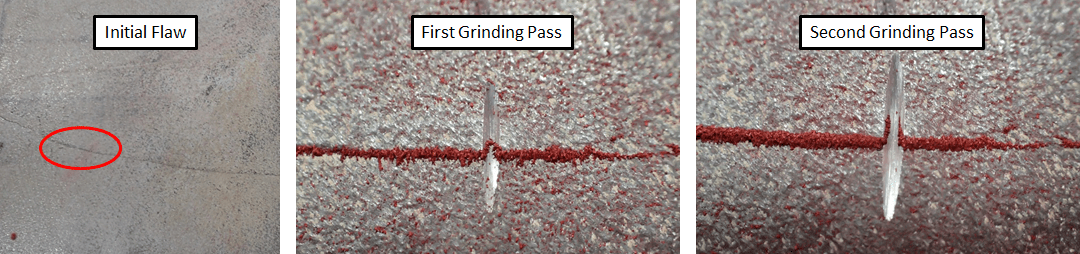 Grinding to determine flaw orientation/depth