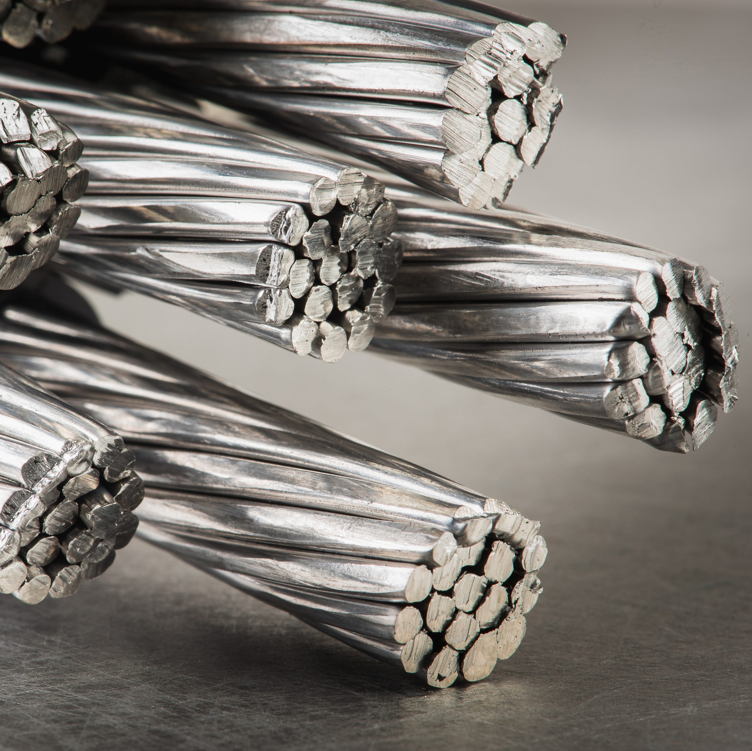 Aluminum electrical power cable close-up