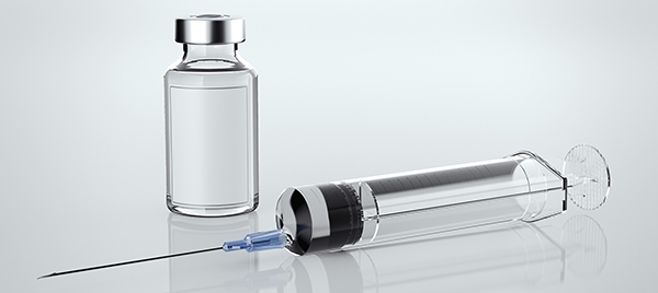 Syringe with bottle of vaccine. 3d rendering yringe with bottle of vaccine