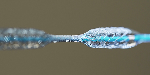 Coronary medical stent Test of a medical stent. Mesh metal nitinol self-expandable stent for endovascular surgery