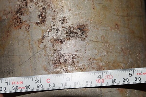 Example of MIC Corrosion of stainless steel pipe surface